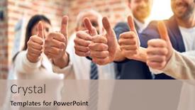  Presentation with office workers - Cool new slide deck with group-of-business-workers-smiling backdrop and a soft green colored foreground