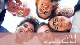  Presentation with heads - Audience pleasing slide set consisting of group-of-business-workers-smiling backdrop and a coral colored foreground