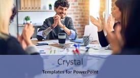  Presentation with working together - PPT theme enhanced with group-of-business-workers-smiling background and a teal colored foreground