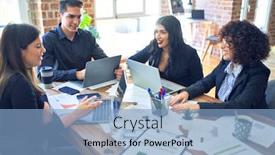  Presentation with working together - Presentation design having group-of-business-workers-smiling background and a light blue colored foreground