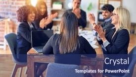  Presentation with working together - Cool new slide set with group-of-business-workers-smiling backdrop and a ocean colored foreground