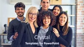  Presentation with office workers - Cool new slide set with group-of-business-workers-smiling backdrop and a navy blue colored foreground