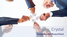  Presentation with puzzle circle - Beautiful PPT layouts featuring group-of-business-workers-smiling backdrop and a sky blue colored foreground