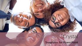  Presentation with heads - Theme consisting of group-of-business-workers-smiling background and a coral colored foreground