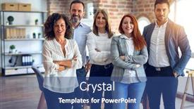  Presentation with office workers - Colorful presentation design enhanced with group-of-business-workers-smiling backdrop and a ocean colored foreground