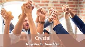  Presentation with office workers - Colorful slide set enhanced with group-of-business-workers-smiling backdrop and a coral colored foreground