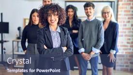  Presentation with office workers - Presentation enhanced with group-of-business-workers-smiling background and a ocean colored foreground