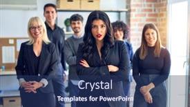  Presentation with office workers - Audience pleasing slides consisting of group-of-business-workers-smiling backdrop and a ocean colored foreground