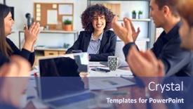  Presentation with working together - Slide set with group-of-business-workers-smiling background and a ocean colored foreground