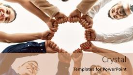  Presentation with office workers - Presentation enhanced with group-of-business-workers-smiling background and a coral colored foreground