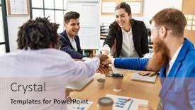  Presentation with office workers - Theme featuring group-of-business-workers-smiling background and a coral colored foreground