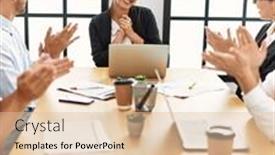  Presentation with business partner - Slide set enhanced with group-of-business-workers-smiling background and a lemonade colored foreground