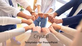  Presentation with office workers - Slides having group-of-business-workers-standing background and a coral colored foreground