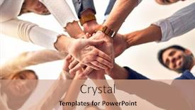  Presentation with office workers - Slides with group-of-business-workers-standing background and a coral colored foreground