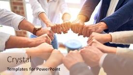  Presentation with office workers - Slides having group-of-business-workers-standing background and a coral colored foreground