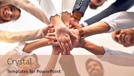  Presentation with office workers - Cool new slides with group-of-business-workers-standing backdrop and a coral colored foreground