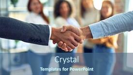  Presentation with office workers - Colorful slide set enhanced with group-of-business-workers-standing backdrop and a ocean colored foreground