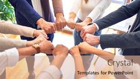  Presentation with office workers - Presentation theme enhanced with group-of-business-workers-standing background and a coral colored foreground