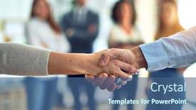  Presentation with office workers - Beautiful PPT layouts featuring group-of-business-workers-standing backdrop and a ocean colored foreground