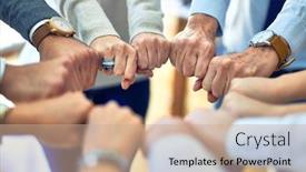  Presentation with office workers - PPT layouts having group-of-business-workers-standing background and a coral colored foreground