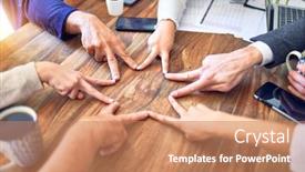  Presentation with office workers - Audience pleasing theme consisting of group-of-business-workers-standing backdrop and a coral colored foreground