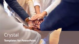  Presentation with office workers - Colorful slide deck enhanced with group-of-business-workers-standing backdrop and a coral colored foreground