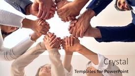  Presentation with office workers - Slide set with group-of-business-workers-standing background and a coral colored foreground