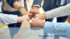  Presentation with office workers - PPT layouts with group-of-business-workers-standing background and a light blue colored foreground