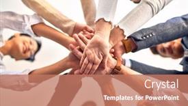 Presentation with office workers - Beautiful slide set featuring group-of-business-workers-standing backdrop and a coral colored foreground