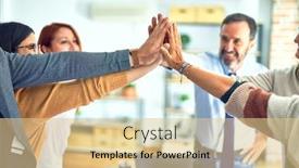  Presentation with office workers - Beautiful PPT layouts featuring group-of-business-workers-standing backdrop and a lemonade colored foreground