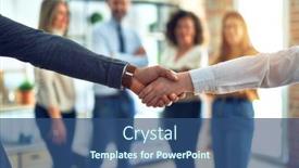  Presentation with office workers - Cool new PPT layouts with group-of-business-workers-standing backdrop and a ocean colored foreground