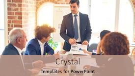  Presentation with business group meeting - PPT layouts having group-of-business-workers-working background and a coral colored foreground
