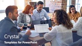  Presentation with working together - Slide deck having group-of-business-workers-working background and a ocean colored foreground