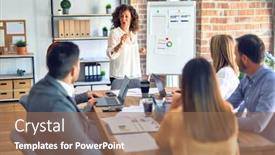  Presentation with business group meeting - Slide deck featuring group-of-business-workers-working background and a coral colored foreground