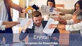  Presentation with working together - PPT theme featuring group-of-business-workers-working background and a ocean colored foreground