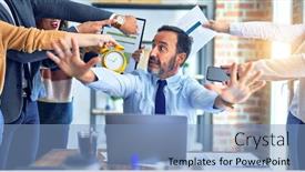  Presentation with working together - Cool new PPT theme with group-of-business-workers-working backdrop and a light blue colored foreground