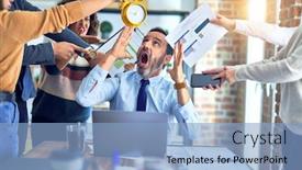  Presentation with working together - Cool new slide deck with group-of-business-workers-working backdrop and a light blue colored foreground