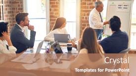 Presentation with business group meeting - Slide set consisting of group-of-business-workers-working background and a coral colored foreground
