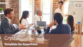  Presentation with business group meeting - Amazing slide set having group-of-business-workers-working backdrop and a coral colored foreground