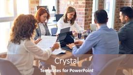  Presentation with working together - PPT theme featuring group-of-business-workers-working background and a coral colored foreground