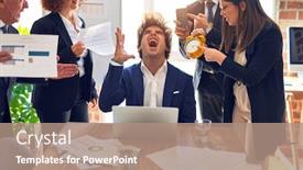  Presentation with business group meeting - Audience pleasing slide deck consisting of group-of-business-workers-working backdrop and a coral colored foreground