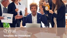  Presentation with business group meeting - Slide set consisting of group-of-business-workers-working background and a coral colored foreground