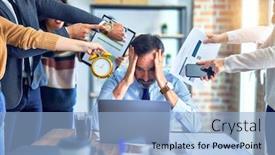  Presentation with working together - Slide deck having group-of-business-workers-working background and a light blue colored foreground