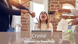  Presentation with working together - Slide set enhanced with group-of-business-workers-working background and a coral colored foreground