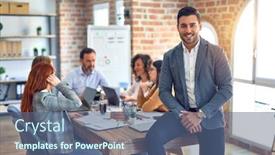  Presentation with working together - Beautiful presentation design featuring group-of-business-workers-working backdrop and a ocean colored foreground