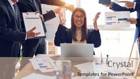  Presentation with business group meeting - Presentation design having group-of-business-workers-working background and a soft green colored foreground