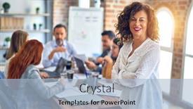  Presentation with working together - Slide deck enhanced with group-of-business-workers-working background and a light blue colored foreground