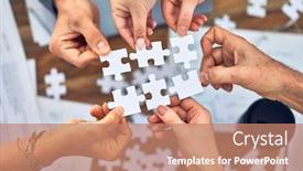  Presentation with together puzzle pieces - Theme with group-of-business-workers background and a coral colored foreground