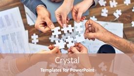  Presentation with together puzzle pieces - Slide set featuring group-of-business-workers background and a coral colored foreground
