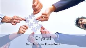  Presentation with together puzzle pieces - Presentation theme consisting of group-of-business-workers background and a light blue colored foreground